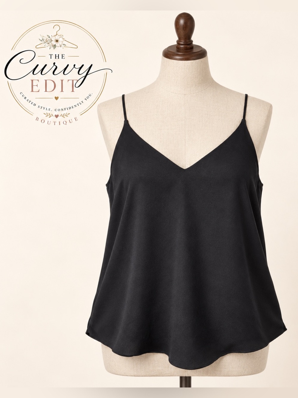 Express Size XL Black Silky V-Neck Adjustable Strap Cami Tank Top Essential